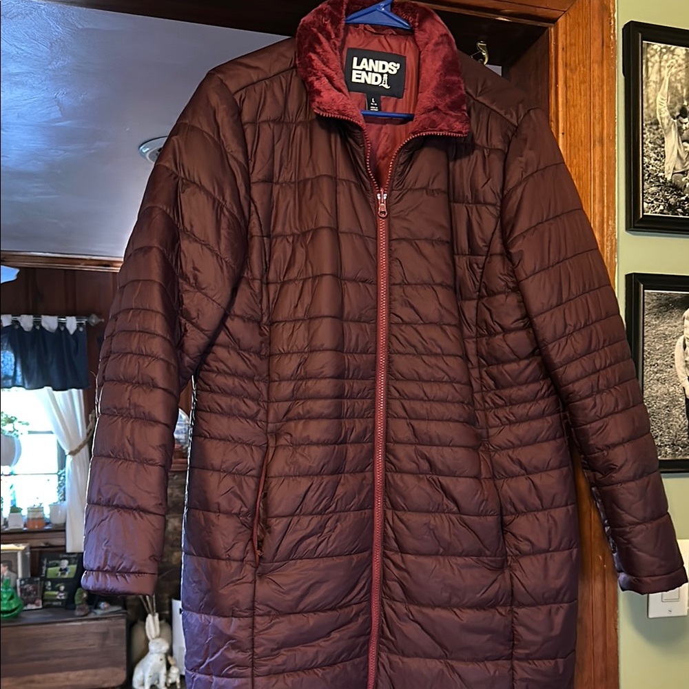 Lands' End Burgundy Puffer Jacket